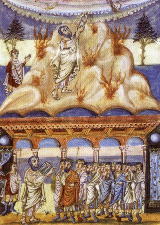 unknow artist Moses Receives the Tablets of the Law,Illustration from Moutier-Grandval Bible